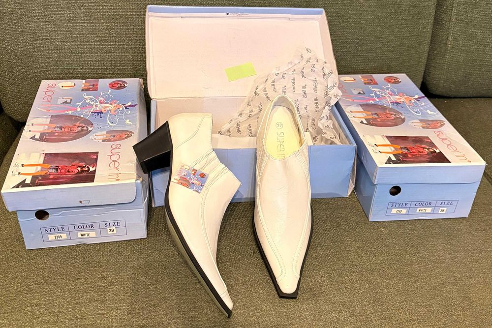 Pantofi dama albi, piele sintetica