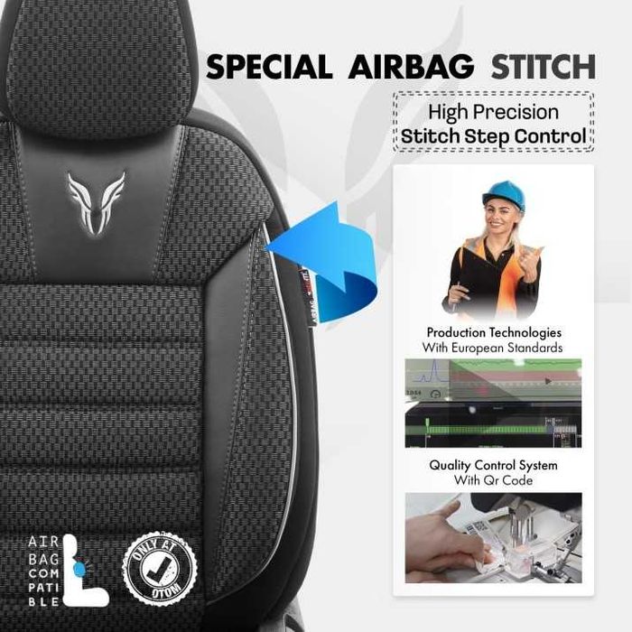 К-т Луксозна Тапицерия Automat-OTOM, Черна със сив шев, TORO Design