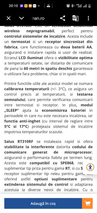 Termostat wireless Salus pentru centrala