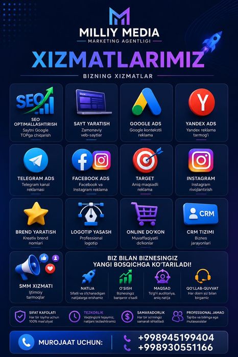 SMM, Google Ads, Sayt yaratish va Digital marketing xizmatlari