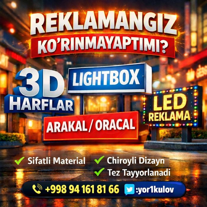 3D HARFLAR | Banner| Orakal| Tashqi Reklama Uzb buylab xzmat
