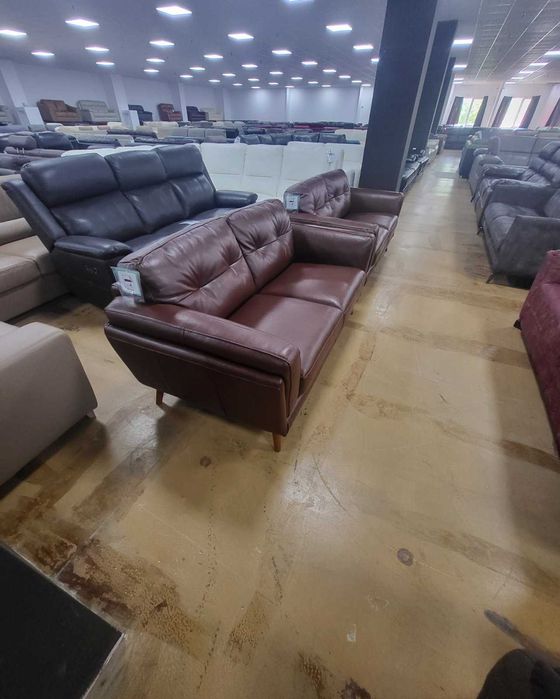 Комплект кафяви кожени дивани две двойки "Watson"