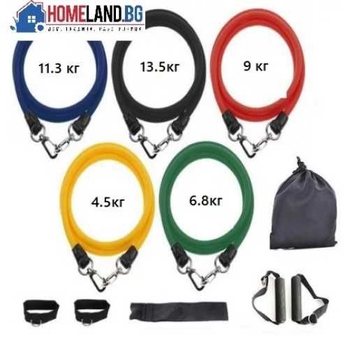 Дебели и здрави фитнес ластици за тренировка комплект 11в1 с чанта