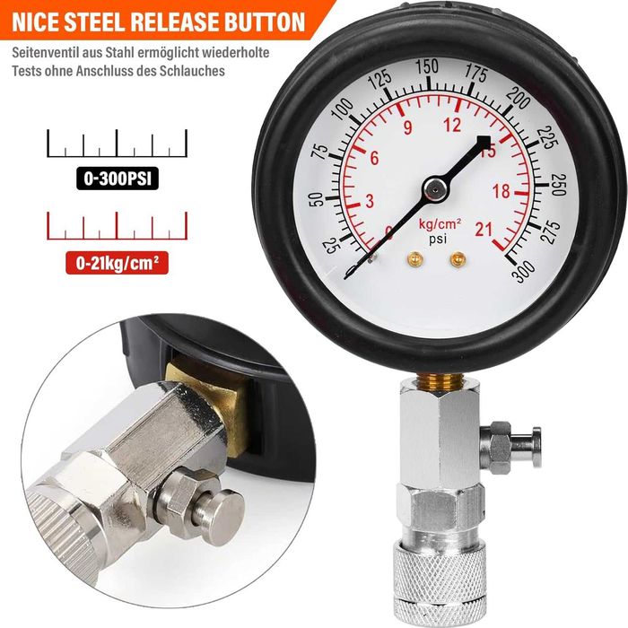 HATANSE тестер за компресия 0–20 bar с 4 адаптера (червен)