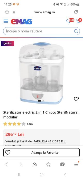Sterilizator electric Chicco 2 în 1 cu vapori modulari