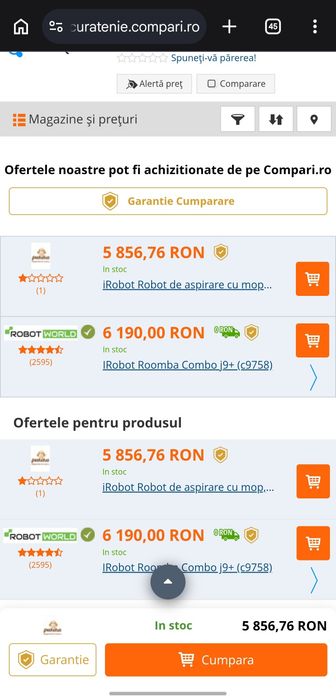 Robot de aspirare cu mop iRobot Combo c9 (j9+), Stație Clean Base spălare/reumplere, SmartScrub, Mop retractabil, PrecisionVision