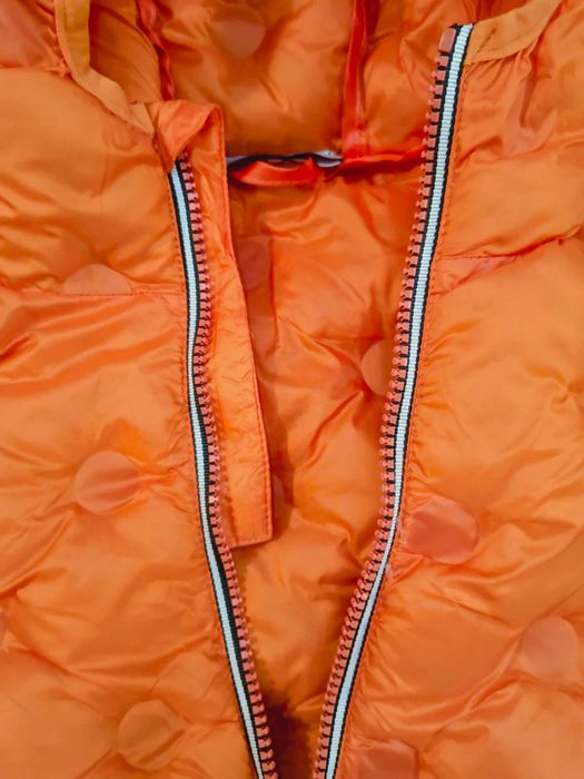 Geacă gluga portocaliu intens unisex puf natural mărime 110cm (4-5 ani)