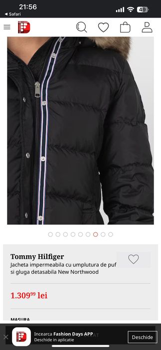 Geaca neagră Tommy Hilfiger