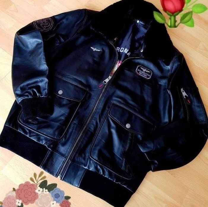 Geaca piele 100% naturala Aeronautica Militare/tip aviator,guler detas