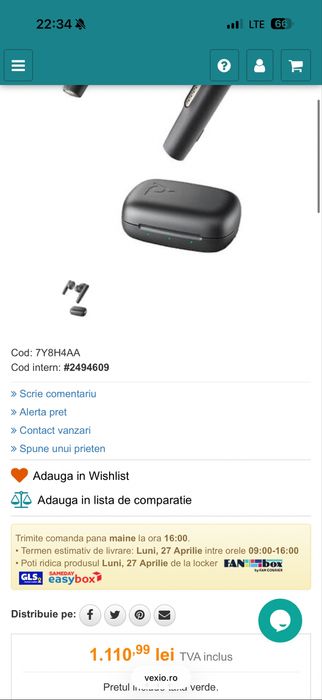 POLY Casti wireless Voyager Free 60, Wireless, Negru - NOI