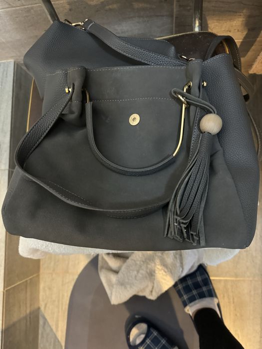 Сумка кожанный, серый  цвет