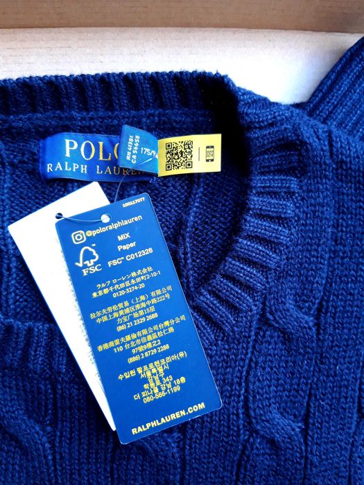 Оригинален нов мъжки пуловер POLO, с етикет, размер М, тъмносин