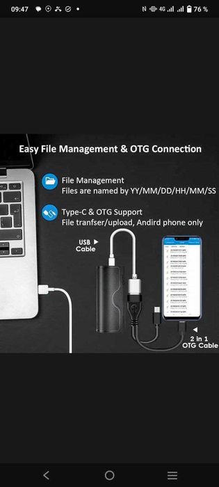 Диктофон, Диктафон, 17 кунгача тўхтовсиз овоз ёзади. 64 гб хотира