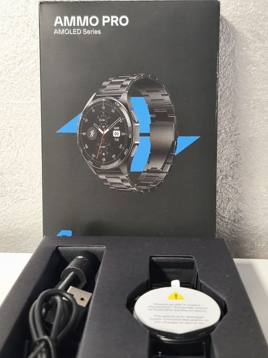 Ceas Smartwatch Qualtec AMMO PRO, AMOLED 1.43”, Apel Bluetooth, Negru