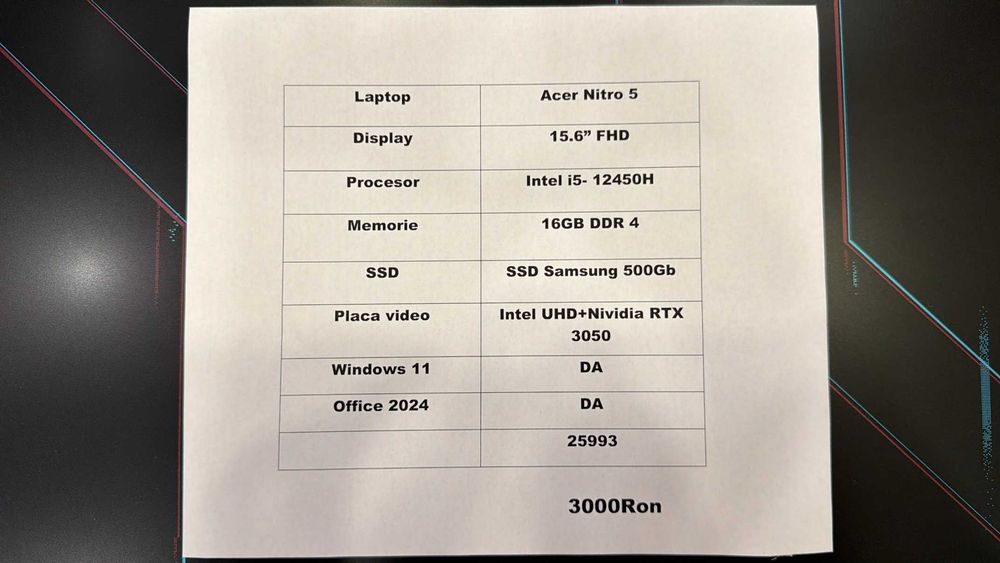 Laptop Acer Nitro 5 Intel i5-12450H SSD Samsung 500Gb