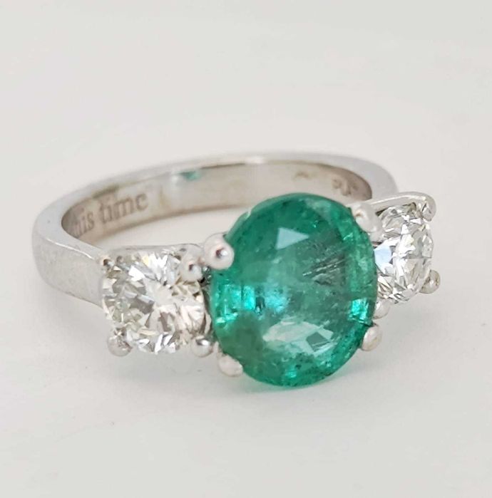 Inel Platina cu Smarald si diamante