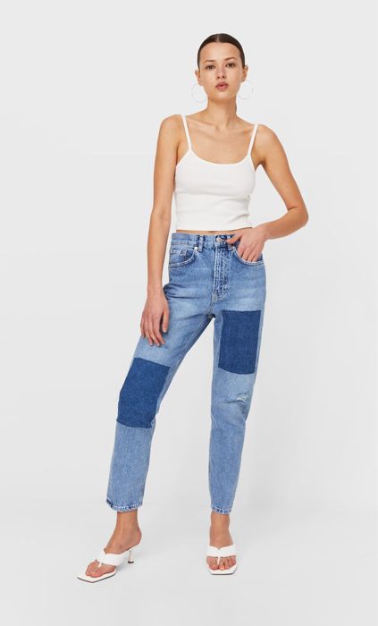 Нови дънки с висока талия Stradivarius Patchwork