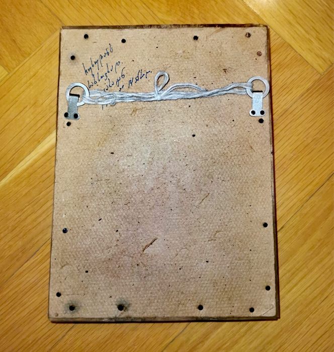 Антикварна икона емайлиран метал в дървена рамка ръчно изработена