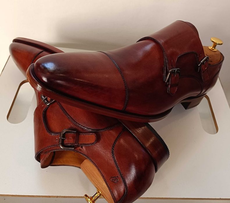 Panfofi de lux 44.5 45  monk GREVE NOI lucrati manual piele lustruit