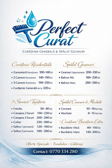 °Perfect Curat: Noua firmă de curățenie cu cele mai mici preturi.