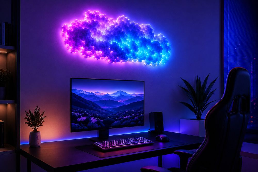 3D LED RGB Облак „Гром“ – Динамична Светеща Лампа с Музикална Синхронизац