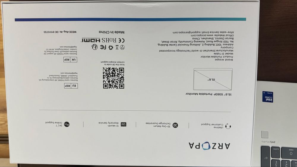 Monitor Portabil ARZOPA 15.6" Full HD (1080p)