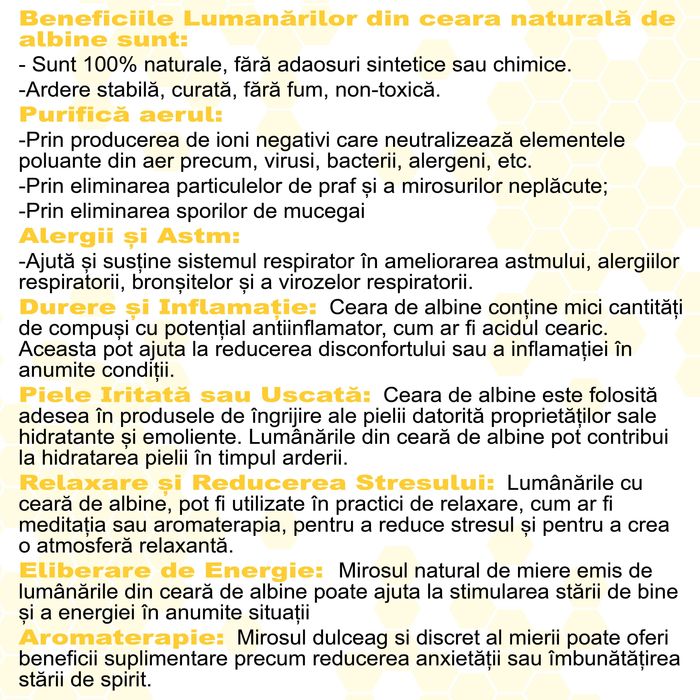 Lumanare din ceara naturală de albine ( 100% naturale )