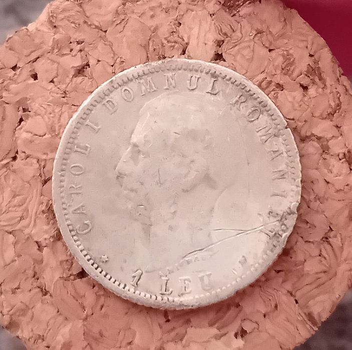Monedă rară 1 LEU, 1906 – Carol I, două portrete istorice – argint, piesă de colecție