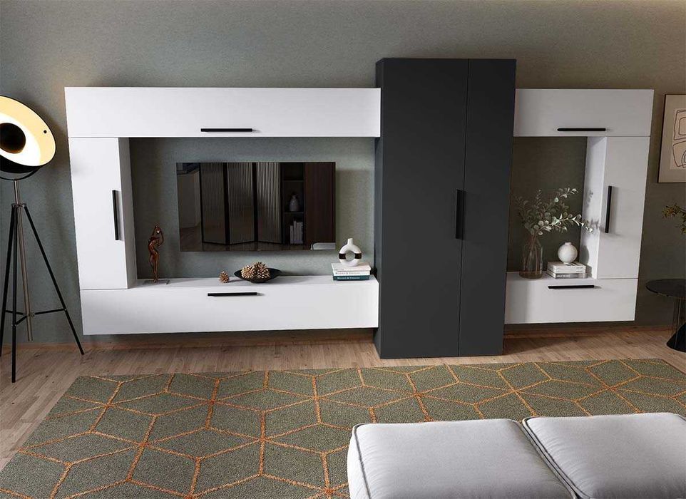Living Pati 211 – Mobila Sufragerie Gri Antracit + Alb