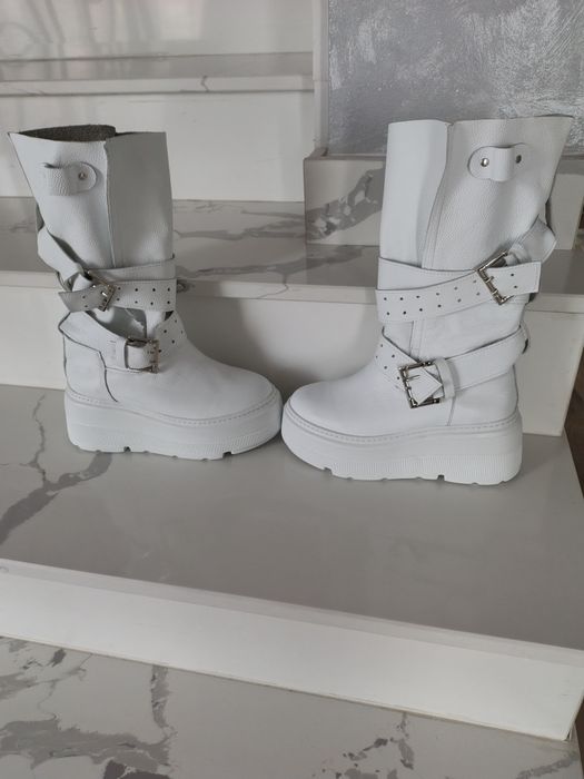 Cizme piele naturală alba