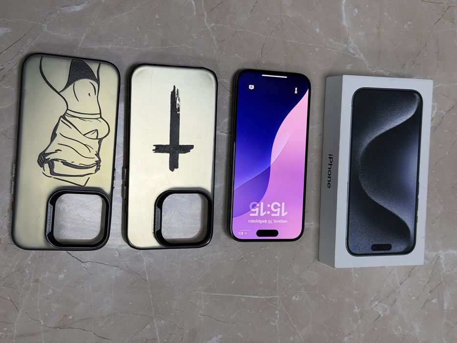 Iphone 15 pro Titanium blue 128gb + подарък 2 калъфа