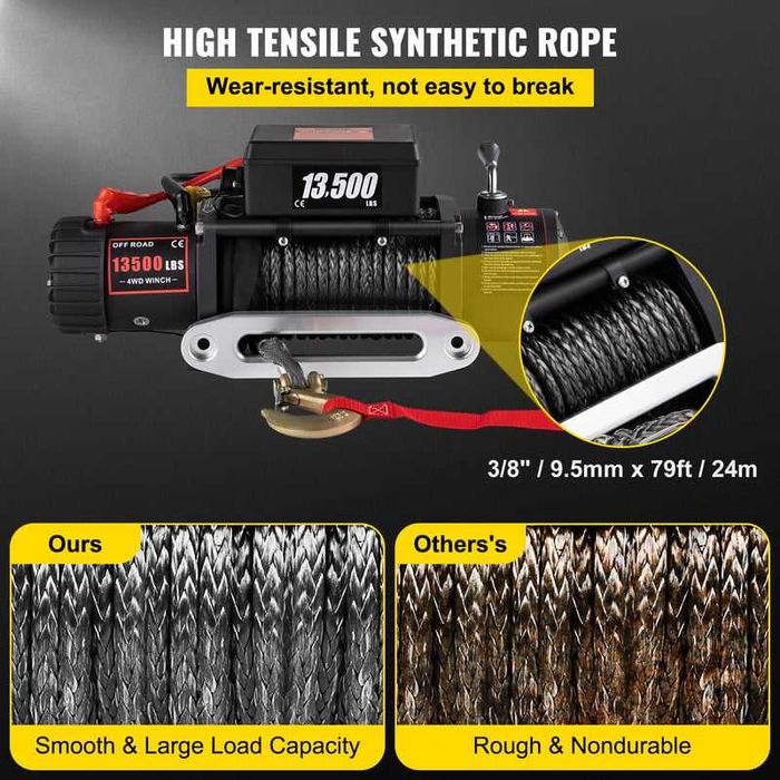 Лебедка Vevor 12V. 13500 Lbs–6123,5 кг. със синтетично въже