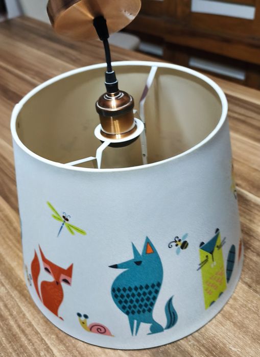 Lustra fixa cu abajur din material, IKEA, cu animalute, soclu E27