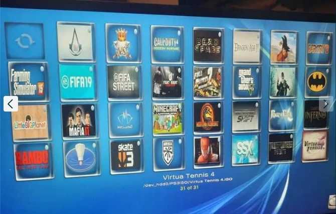 Play station Ps3 slim modat 320 GB 31 de jocuri DVD= defect