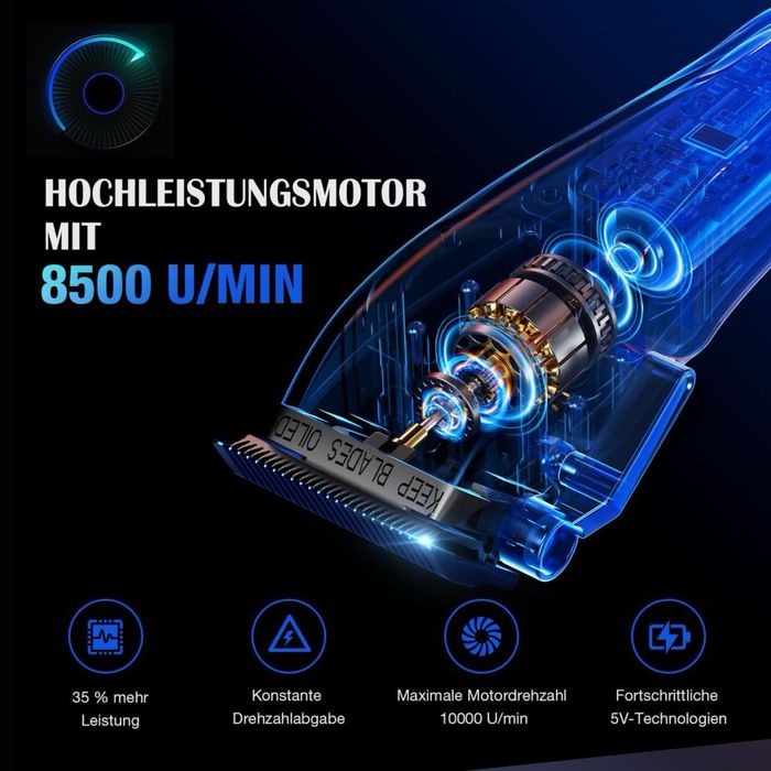 Mașină de tuns profesională fără fir + trimmer – lamă titan, zero‑gap, 5 setări