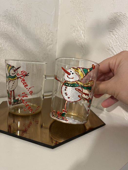 Ръчно рисувани Коледни чаши от стъкло