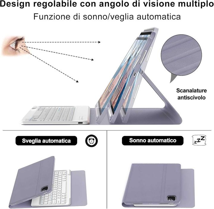 Husa iPad 12.9 inch, tastatura bluetooth inclusa culoarea lavanda