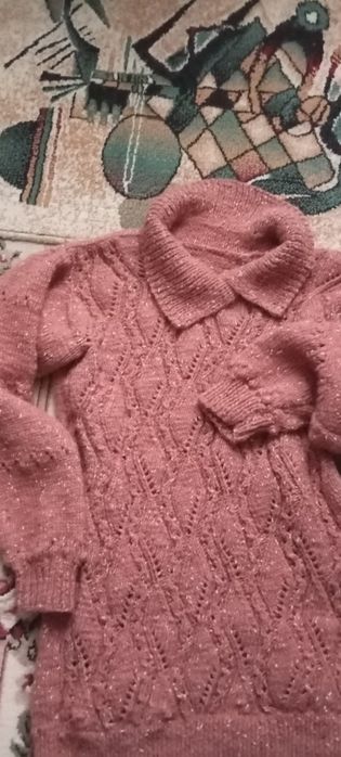 Pulover lână 100, %, plămânii, lung lucrat manual