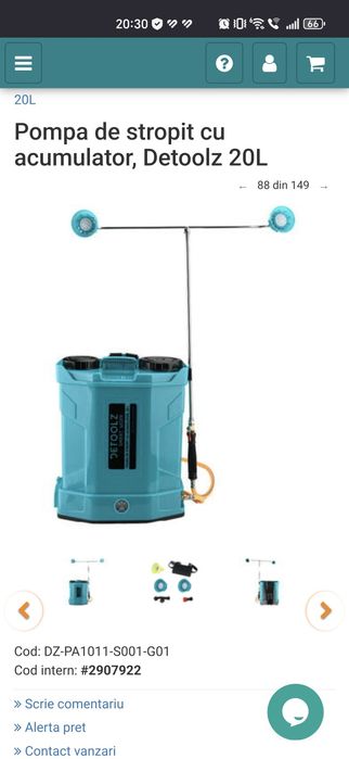Pompa de stropit cu acumulator, Detoolz 20L