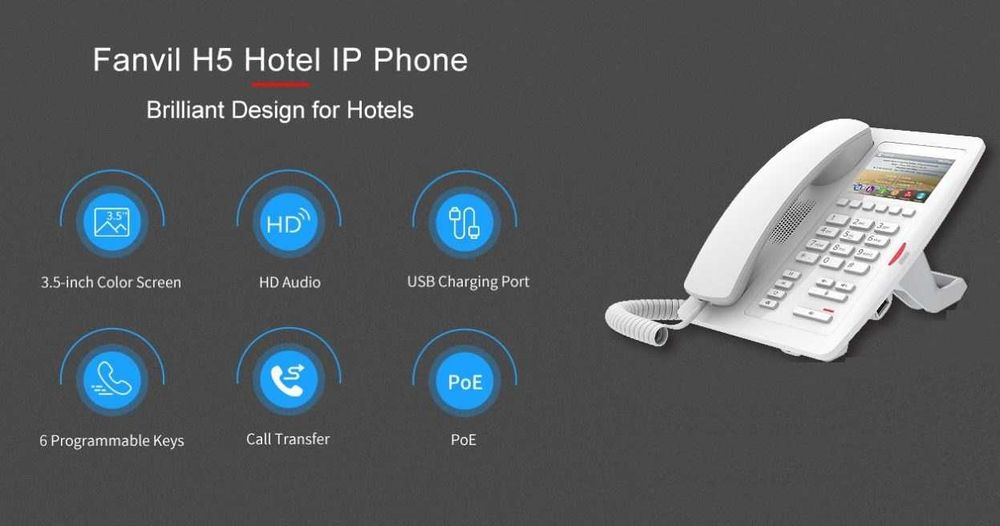 Telefon IP Fanvil hotel H5, ecran LCD 3,5", memorie interna 16MB ALB