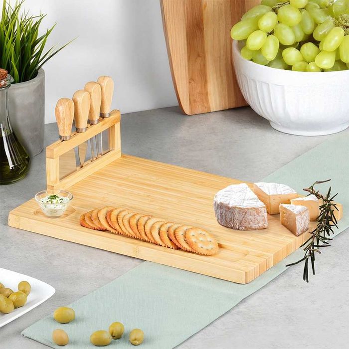 Бамбукова дъска за сирена с магнитна лента и 4 бр.ножове