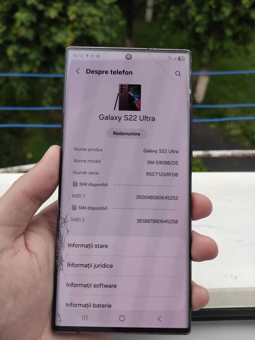 Samsung Galaxy S22 Ultra (12Gb RAM/256GB) - Ecran Spart / Complet funcțional