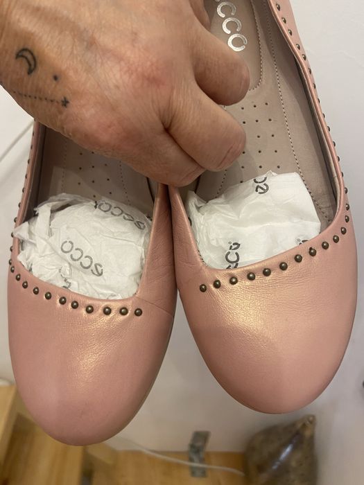 Balerini ECCO din piele naturala roz aproape noi, marimea 37