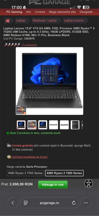 Laptop lenovo G4 V15 Ryzen5 7520