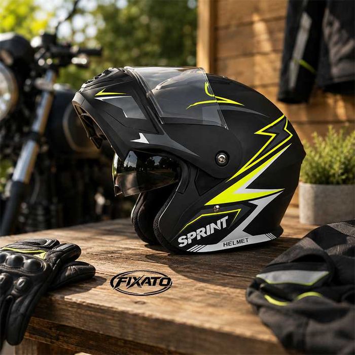 Casca Moto/Scuter Flip-Up, Viziera Dubla, Protectie UV, Verde