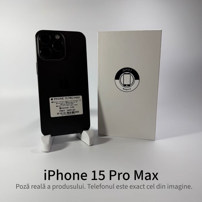ispotmobile.ro  iPhone 15 Pro Max black 256 gb ! •Garantie 2 ani•+ cadou
