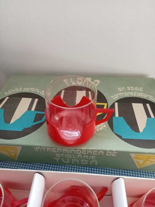 Set pahare vechi Romanesti Flora si Zana ,canita Termorezistenta RSR