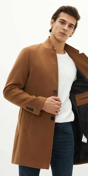 Palton slim 36 XS Jack & Jones NOU lana moale premium camel
