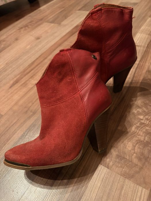 Botine din piele rosu-grena