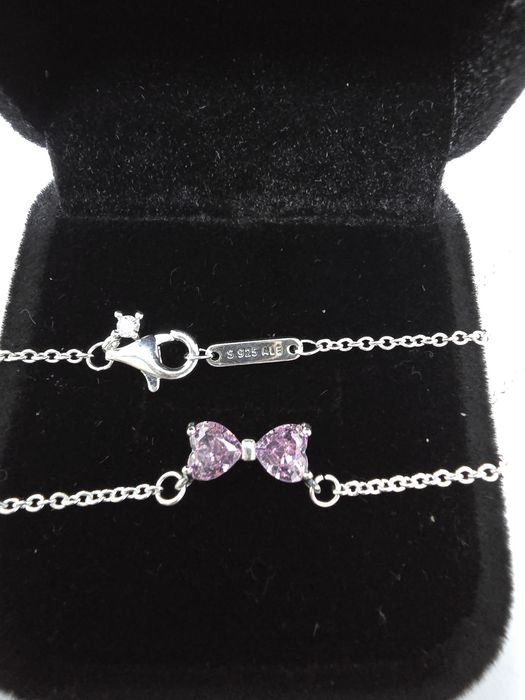 Set colier si cercei fundite roz/pink bow